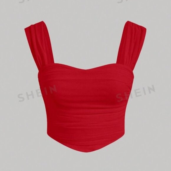 SHEIN Classic Ruched Women's Top In Lipstock Red, NWOT - Picture 1 of 12